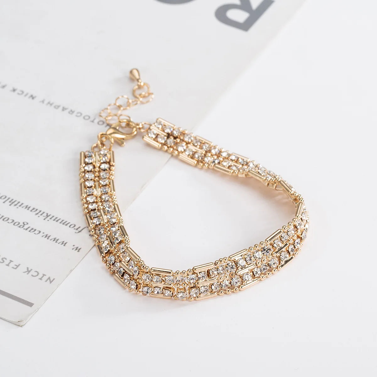 Fancy Crystal Rhinestone and Ball Chain Lobster Charm Bracelets Factory Soldered Line Strand Fashion Accessory