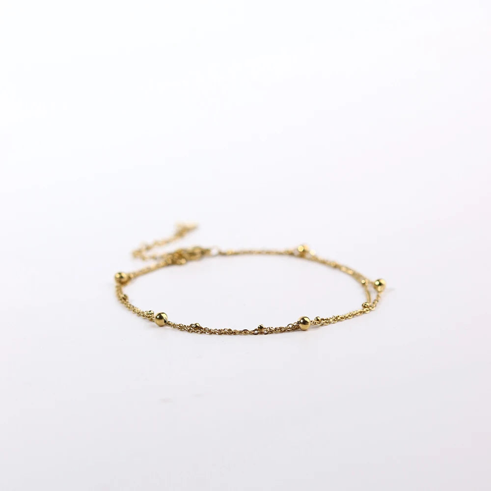 18K Gold Beads PVD Plating Waterproof Double Layer Chain Women's Trendy Geometric Stainless Steel Charm Bracelet for Anniversary