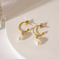 Natural Freshwater Drop C Shaped  Pearl Jewelry Classic Hanging Stainless Steel Dangle Earring