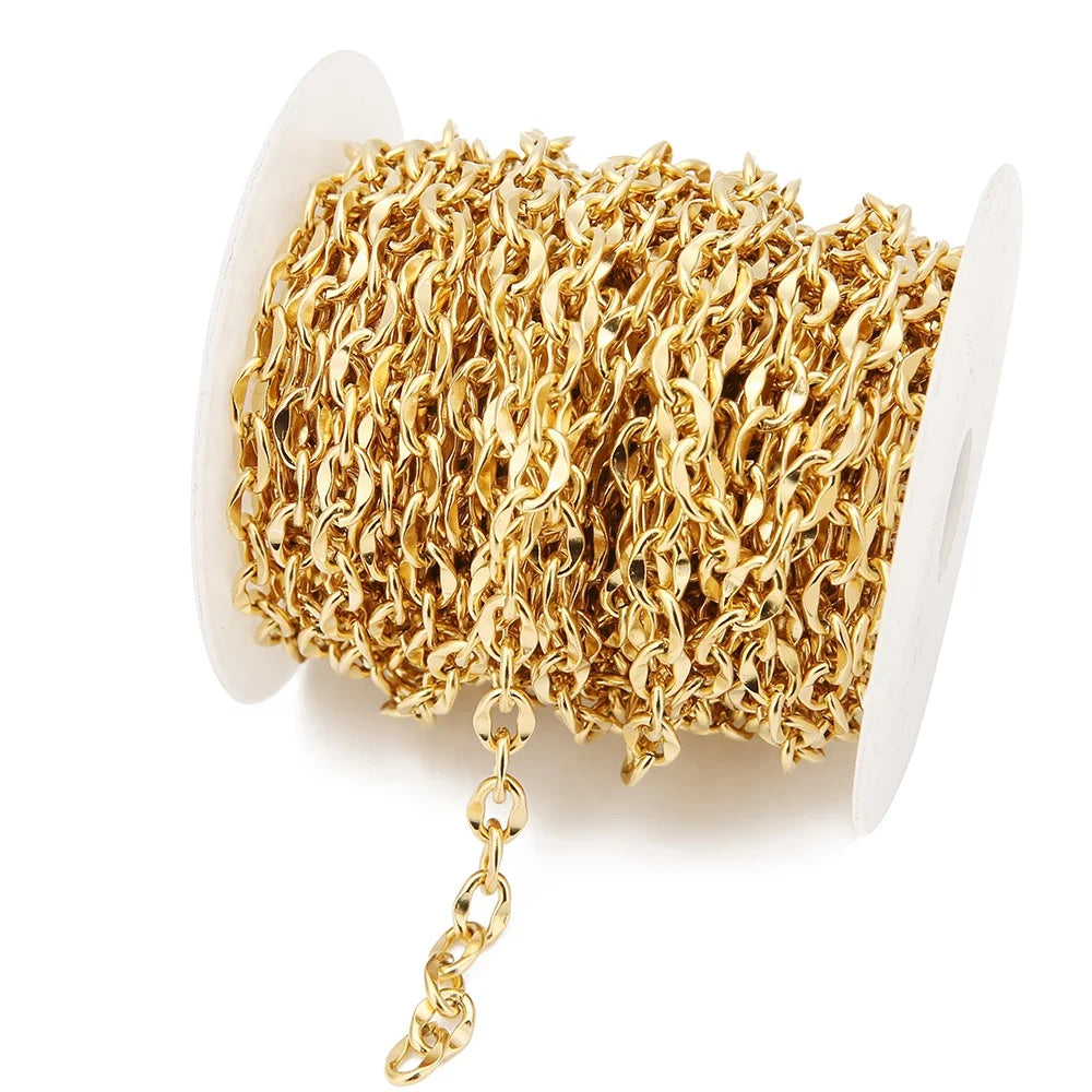 Stainless Steel Gold Plated Link Flat Chains for DIY Necklace Making Jewelry Findings Accessories Bulk Components