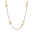 French Jewelry's New Stainless Steel Necklace with Gold Plated Freshwater Pearl Pendant Round Geometry Collar Chain Wedding Gift