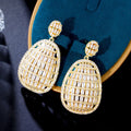 Popular Brass Yellow Gold Filled Hollow Round Big Earring Wedding Bridal Jewelry for Women Rectangle Cut Cubic Zirconia Crystal