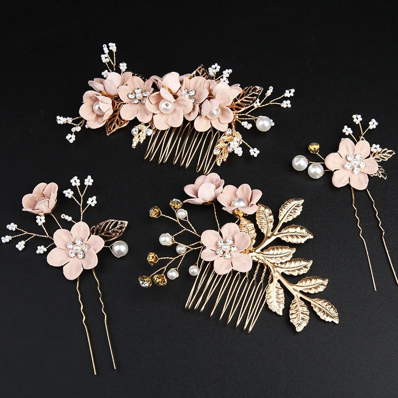 Factory Price Delicate Bride Hair Sticks Tiaras Set Headwear Shiny Hair Pins Flowers Wedding Hairpins Hair Accessories for Women