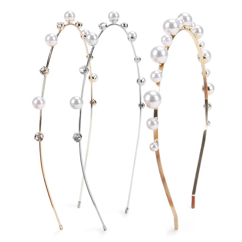 Elegant Pearl Wedding Hair Accessories Women Pearl Rhinestone Bridal Headband Bling Gold Diamond Headbands
