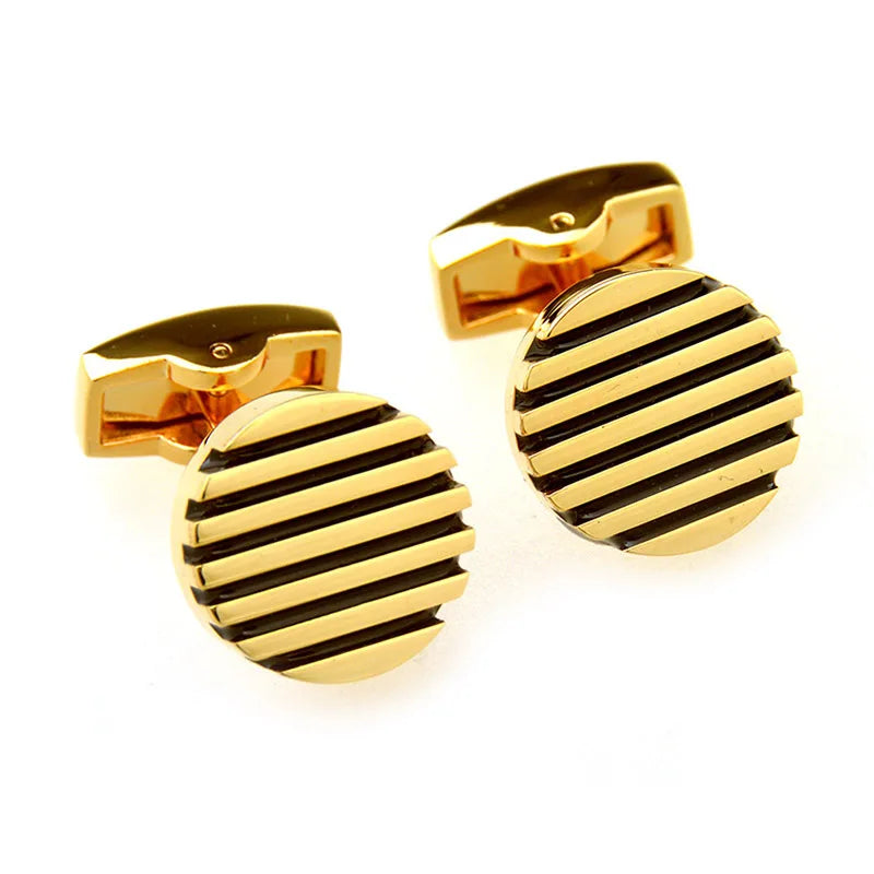 Wholesale Strip Gold Plated Elegant Cufflinks Custom Mens Suit Shirt Fashion Accessory Wedding Tuxedo Trendy Jewelry Gift Set