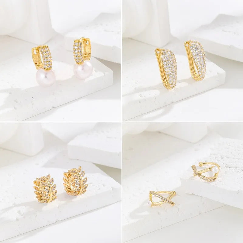 Luxury High-End Women's Simple Pattern Zircon Stud Earrings Trendy Niche Light Luxury for Anniversaries