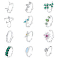 S925 Sterling Silver Floral Stacking Rings - Botanical Collection Adjustable Flower Rings Set for Women Birthday Gifts
