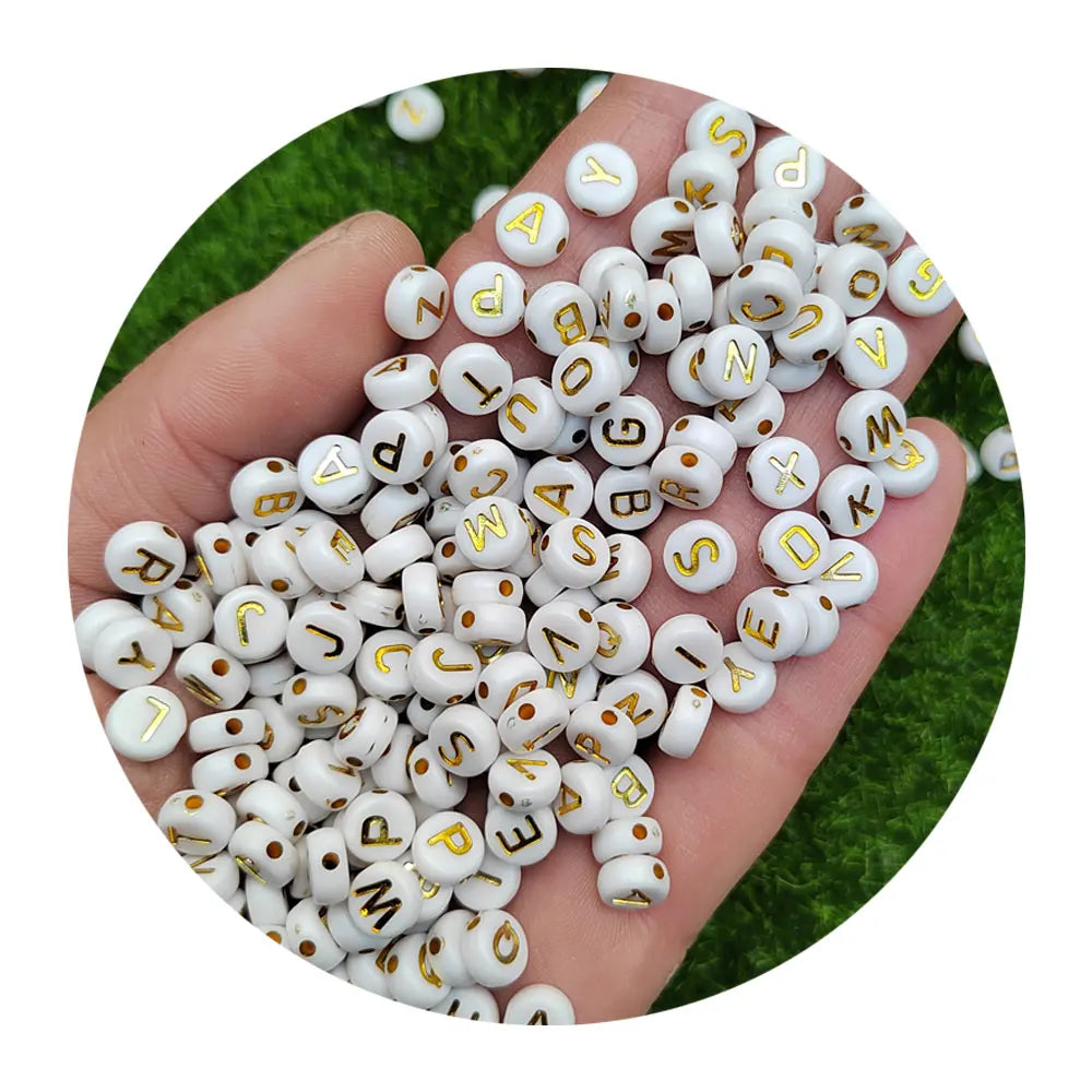 Acrylic Beads Heart Gold Letter Round Flat Alphabet White Cube Loose Spacer for Jewelry Making Handmade Diy Bracelet Necklace