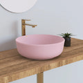 Modern Hand Painted Matte Pink Ceramic Vessel Basin Bathroom Sink Table Top Mounted