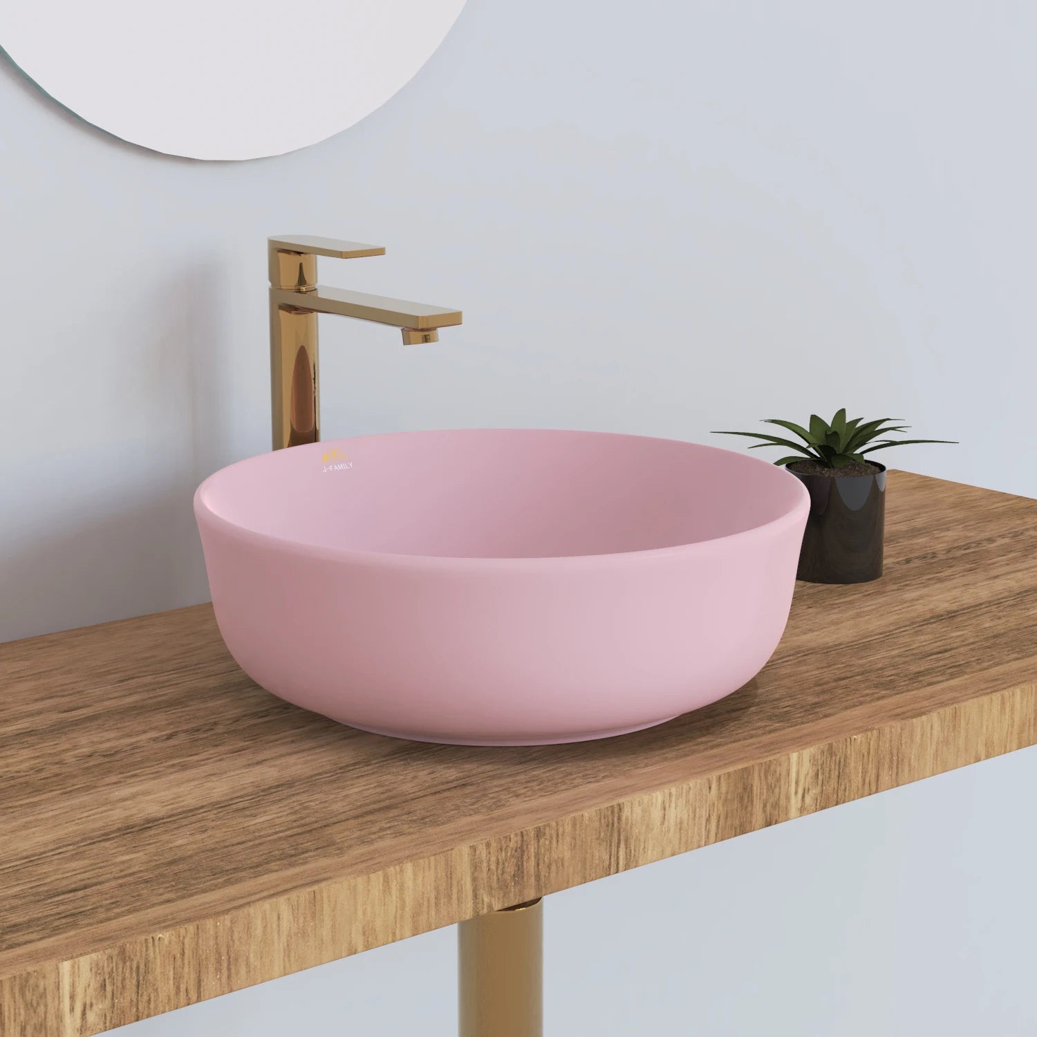 Modern Hand Painted Matte Pink Ceramic Vessel Basin Bathroom Sink Table Top Mounted