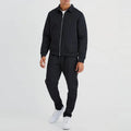 OEM Wholesale Casual Cotton Fabric Tracksuit 2 Piece Zipper Jacket and Jogger Pant Elastic Waistband Mens Tracksuit