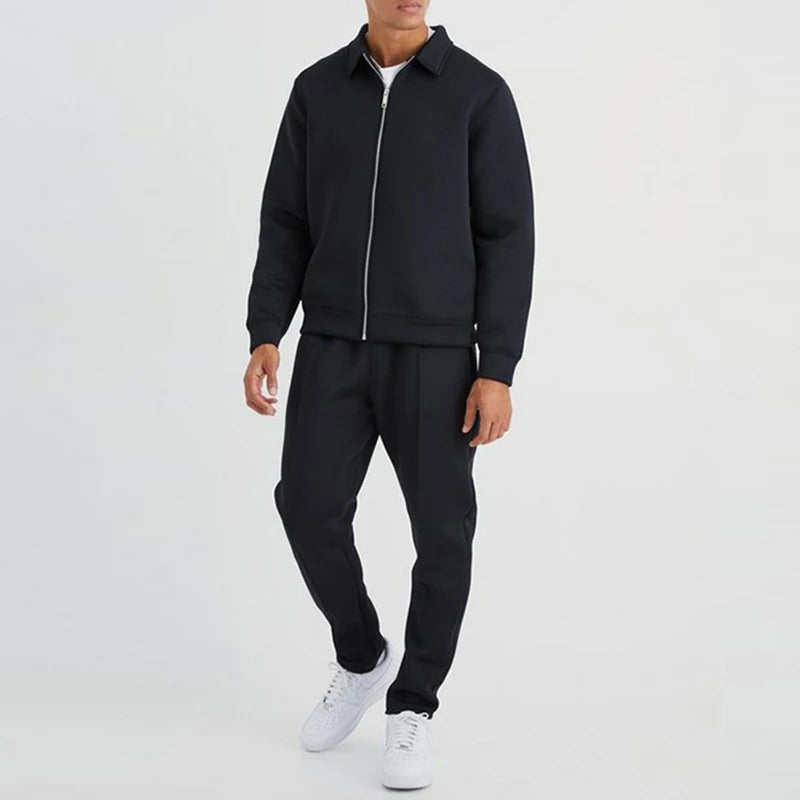 OEM Wholesale Casual Cotton Fabric Tracksuit 2 Piece Zipper Jacket and Jogger Pant Elastic Waistband Mens Tracksuit