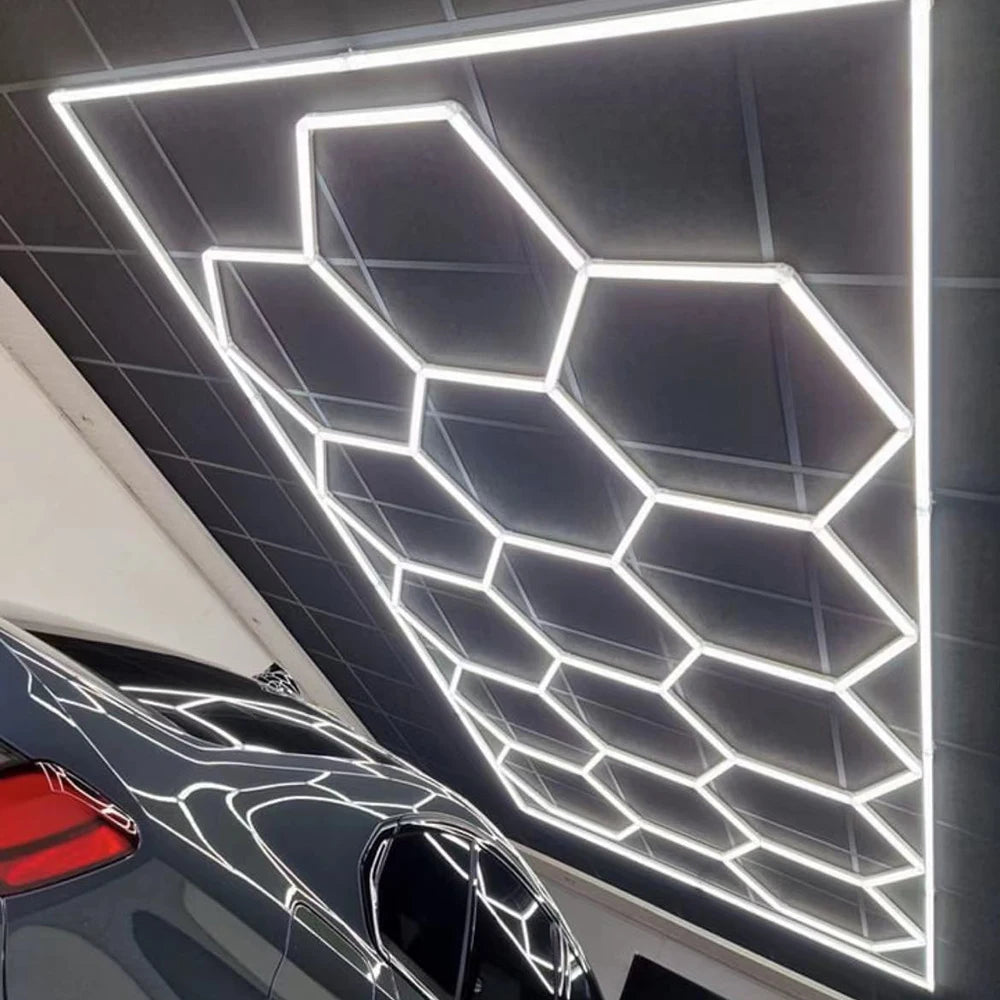 100-240V Hexagonal Honeycomb LED Work Light for Automotive Detailing & Car Showroom