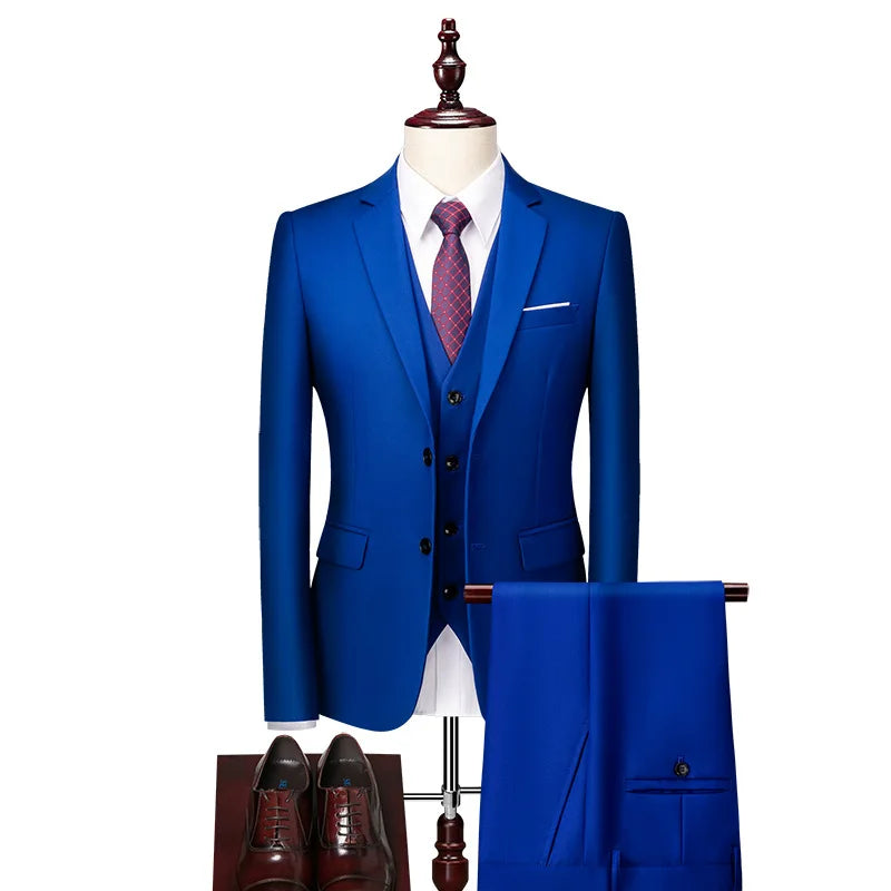 Bespoke Men's 5XL Tuxedo Business Suits Set Blazer Vest Pants for Weddings Plus Size Breathable