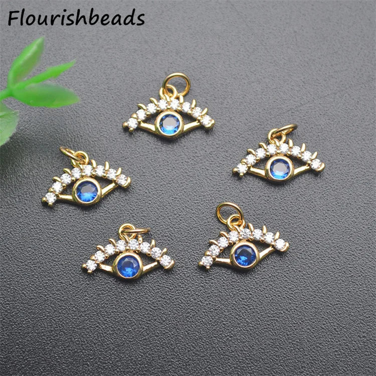 Fashion Jewelry Nickel Free Anti Rust 18k Gold Plated White Royal Blue CZ Pave Cute Eye Charms Pendants for Jewelry Making