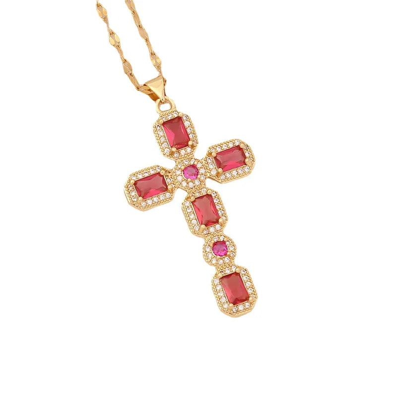 Milun  Iced Out Gold Ankh Cross Pendant Necklace Wholesale Pendant Small Cross Chain Necklace Small Baby Jewelry