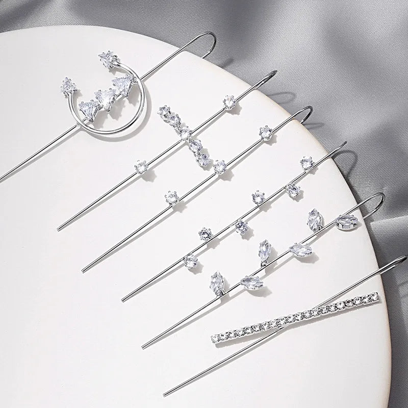 QiuHan  Women Gold Hypoallergenic Ear Wrap Climbers Earrings Simple Pearl Cubic Zirconia  Ear Cuffs Crawler Stick Earrings