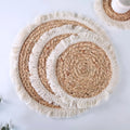 Insulated Classic Eco-Friendly Tassel Edge Coasters Thickened American Restaurant Table Mats Water Gourd Straw Woven Mat Home