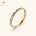 Tarnish Free Simple Fashion Women Jewelry Wedding Stainless Steel Gold Plated Cubic Zirconia Open Rings