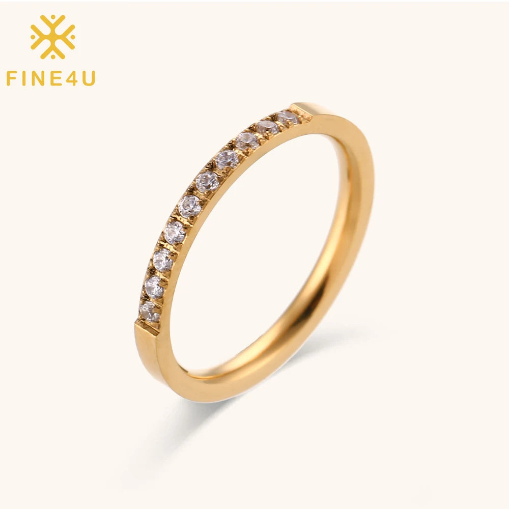 Tarnish Free Simple Fashion Women Jewelry Wedding Stainless Steel Gold Plated Cubic Zirconia Open Rings