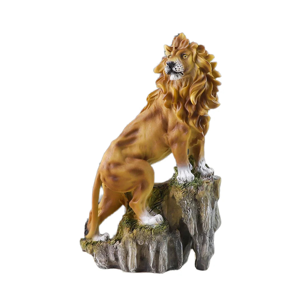 Lion Sculpture Figurine Resin Base Hand-painted Detailed Bristles Living Room Tabletop Decoration Imposing Animal-shaped Model