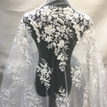 OEM Customized 3D Flower Beaded Sequin Design Lace Fabric White Lace Fabric for Bridal Wedding Dress