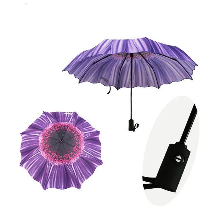 Customized Full Printing Automatic Reverse Big Floral Umbrellas 3 Fold Automatic