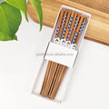 4 Pairs Natural Bamboo Eco-Friendly 23CM Classic Chopsticks Gift Set Box Sea Wave Pattern Certificated Standard Custom Logo