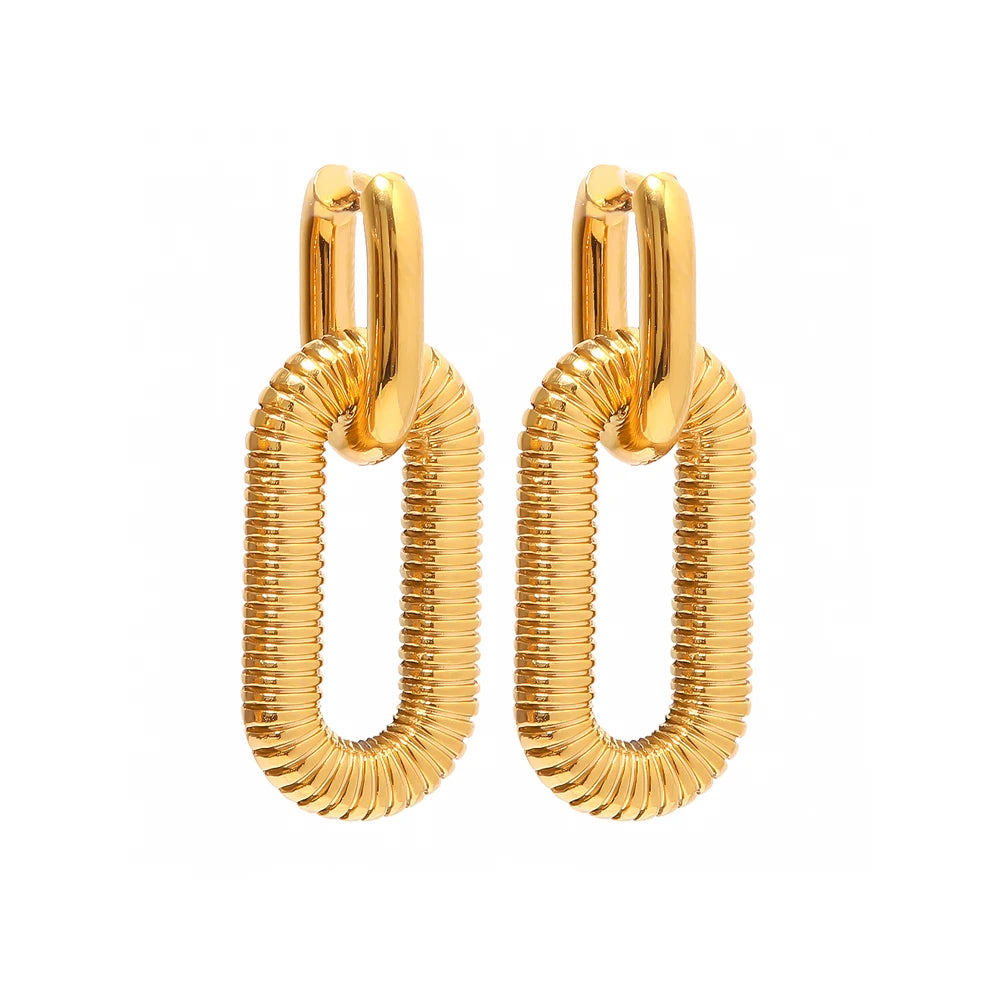 Exaggerated Chain Pendant Earring Geometric 18K Stainless Steel Gold Plated Double Hoop  Earrings