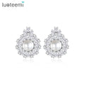 LUOTEEMI Wholesale Luxury a AA Cubic Zircon White Round Sea Shell Pearl Diamond Female Waterdrop Big Stud Earrings