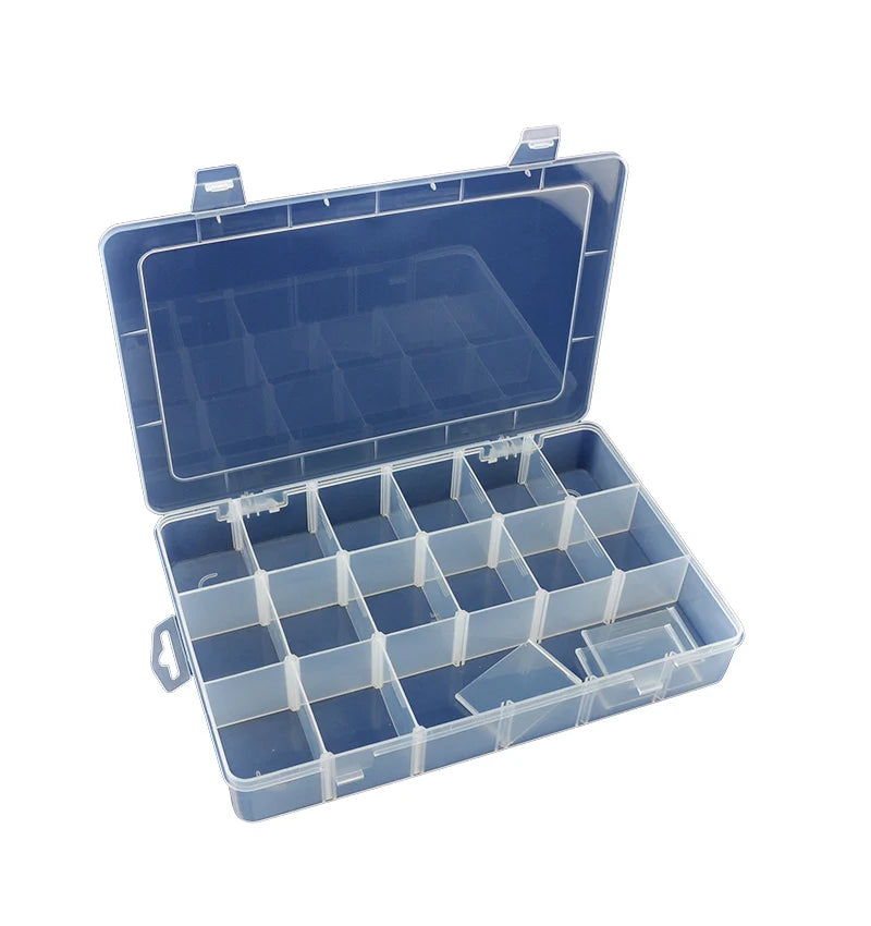 18 Grids Compartment Injection-Molded Rectangle PP Flexible Transparent Adjustable Storage Box with Hinge Durable & Eco-Friendly