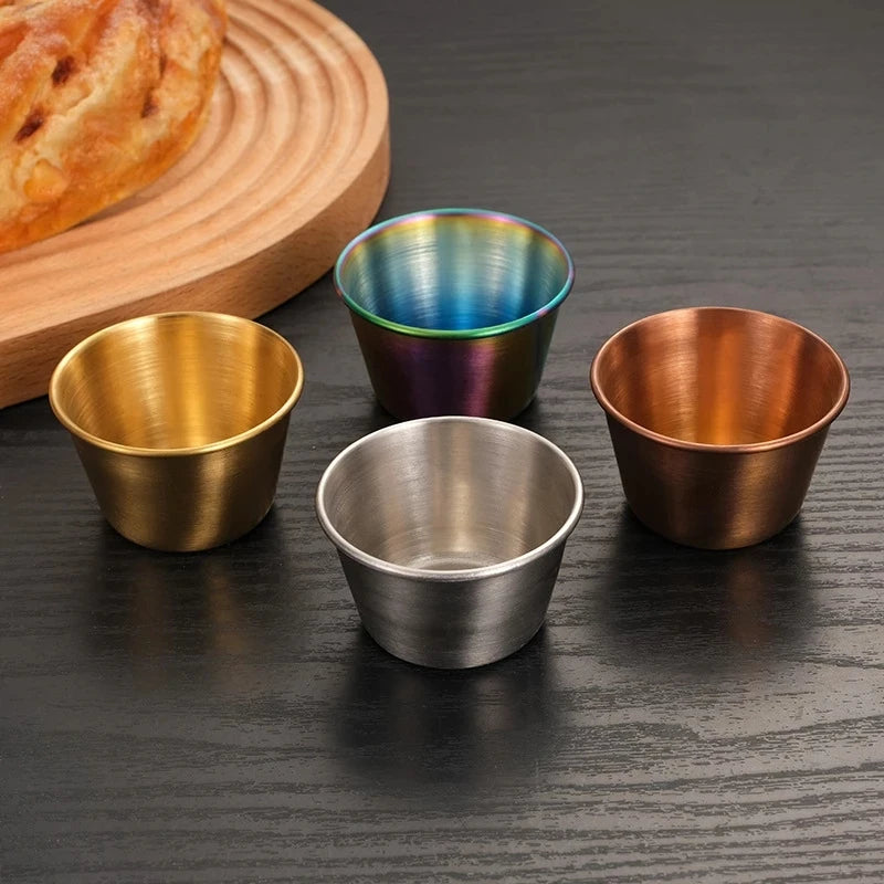 18/8 Stainless Steel Round Ramekin Condiment Sauce Cups Silver Gold Rose Rainbow Sauce and Condiment Dish