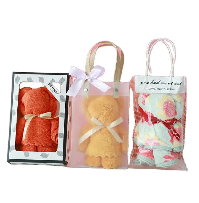 Coral Velvet Bear Towel Soft Birthday Towel with Gift Box for Announcements and Celebrations