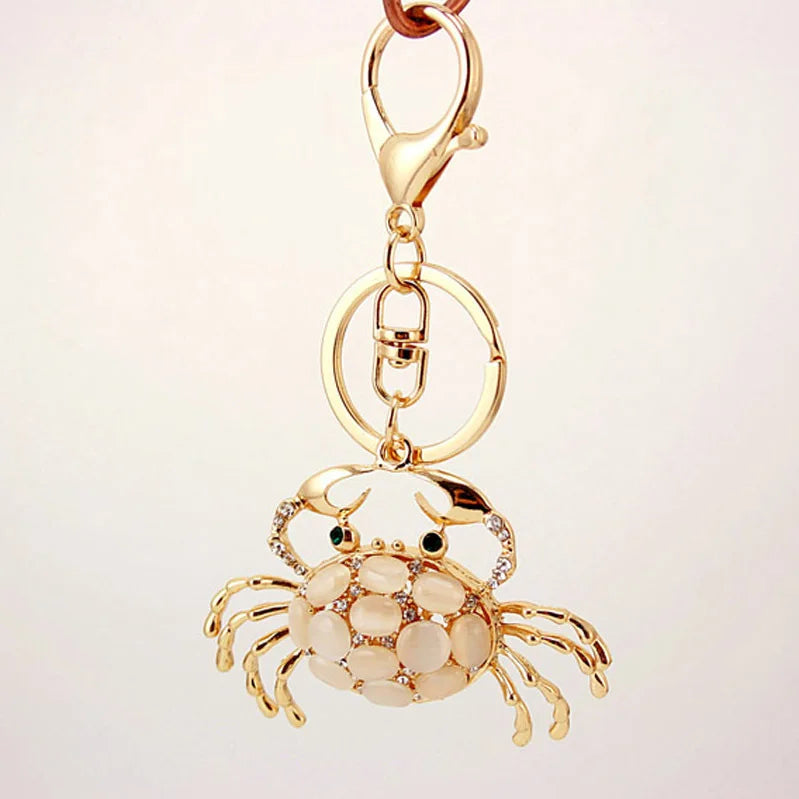 Metal Zinc Alloy Gold Plated  Fashion Animal Crab Pendant Crystal KeyChain With Key Chain Ring Bag Hanging Decoration