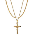 Non Tamnish Stainless Steel Gold Plated Chain Necklace Custom Men Necklace Set Wheat Chain Crucifix Cross Lavered Necklace