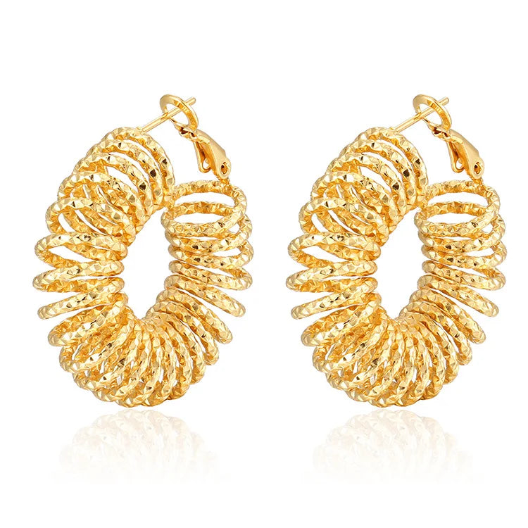 Hiphop 18K PVD Gold Stainless Steel Spring Hoop Earrings for Women Chunky Anti Tarnish Jewelry