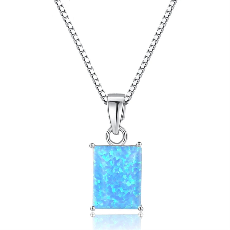 Fine Jewelry 925 Sterling Silver Square Shape Natural Opal Pendant Necklace for Women