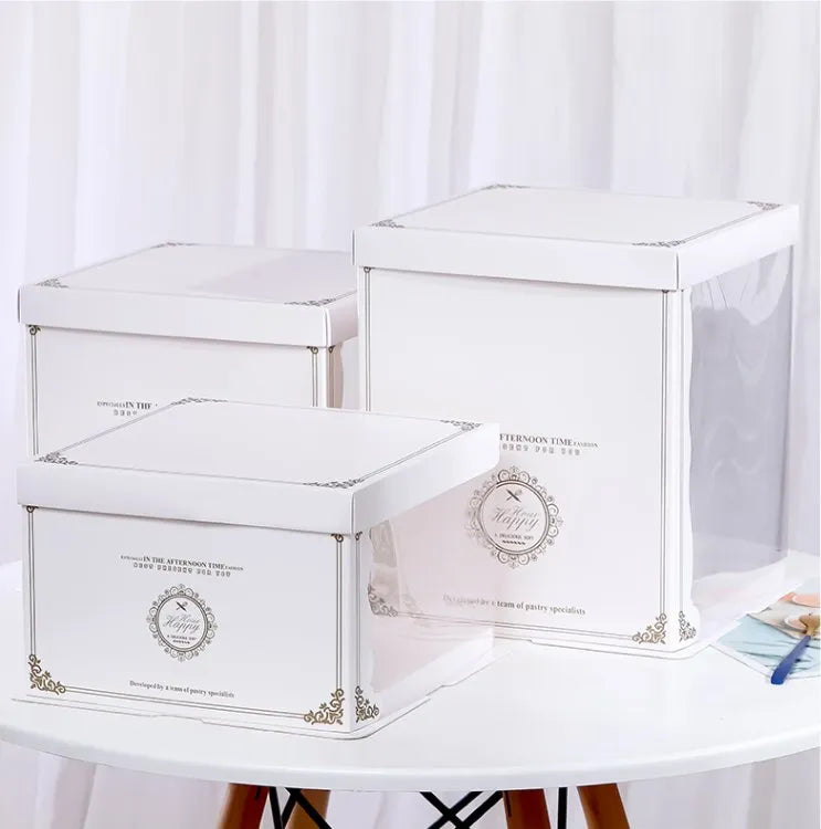 Wholesale Half Transparent Cake Box Square Gift Packaging Box for Birthday Wedding Party Bakery Supplies