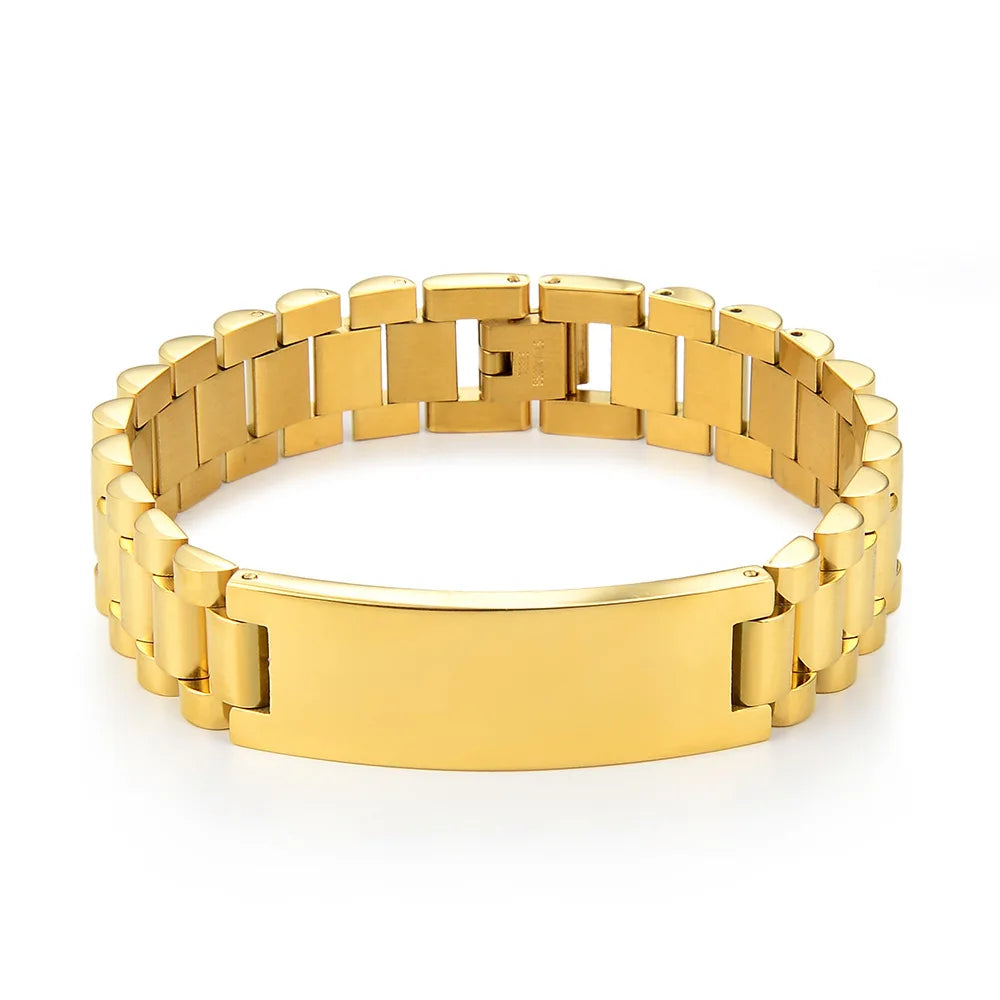 Custom DIY 15mm Wide 18K Gold Stainless Steel Bracelet Luxury Geometric Pattern Laser Engraved Blank Metal for Men