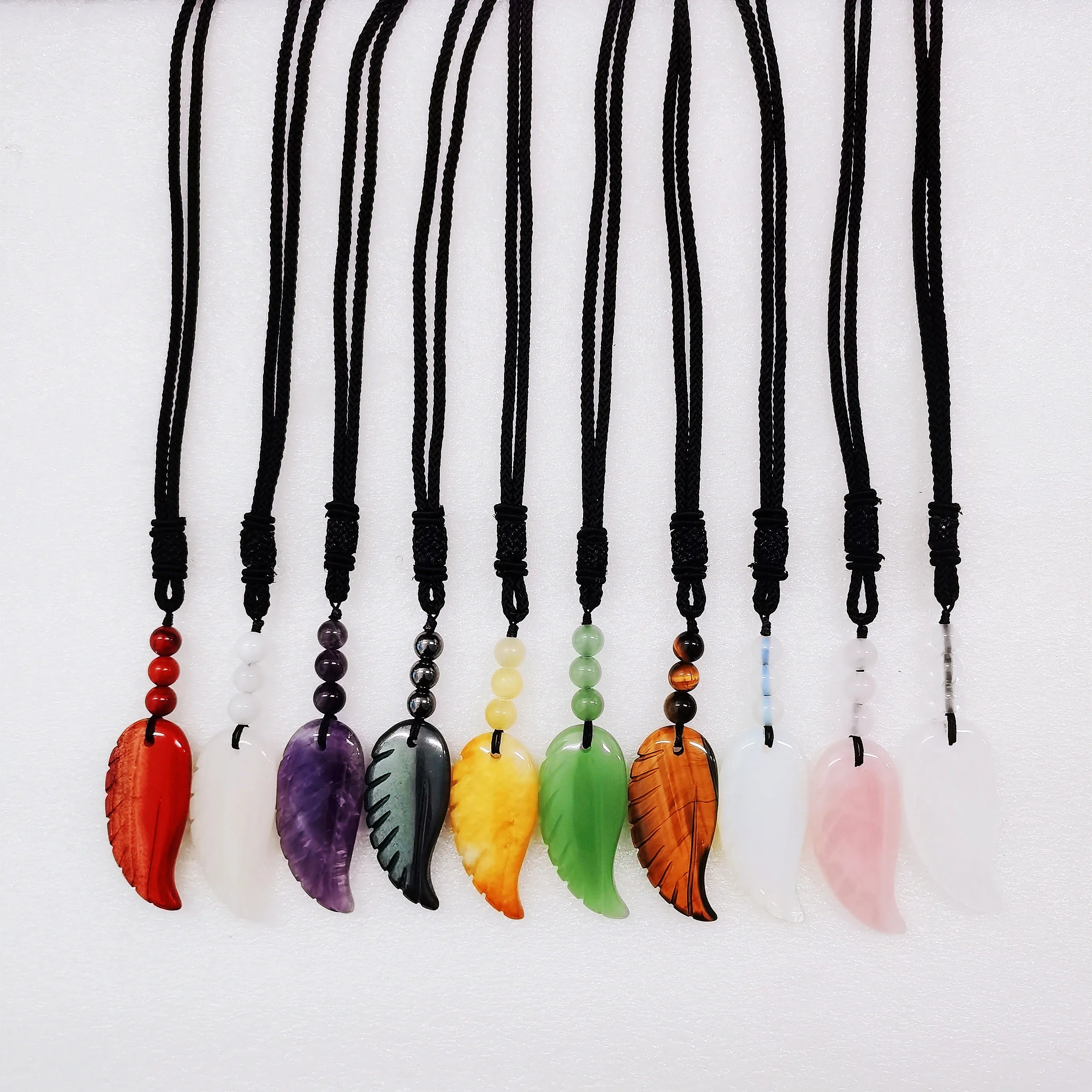 Wholesale Natural Rose Green Jade Amethyst Gemstone Crystal Carving Angel Wing Pendant for Jewelry Making Crystal