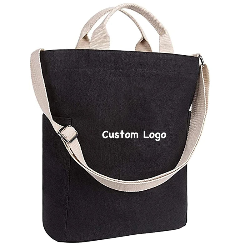 Customized Design & Logo Cotton Canvas Traveller Shoulder Bag Cross-Body Handbags