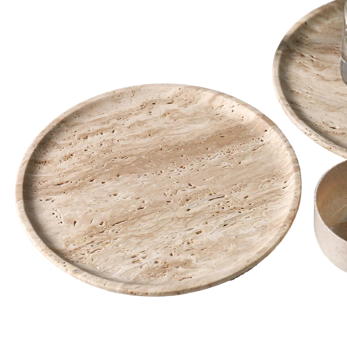 Modern Beige Travertine Natural Marble Tray Waterproof Jewelry Ring Food Key Storage for Home Hotel Christmas Display Bathroom