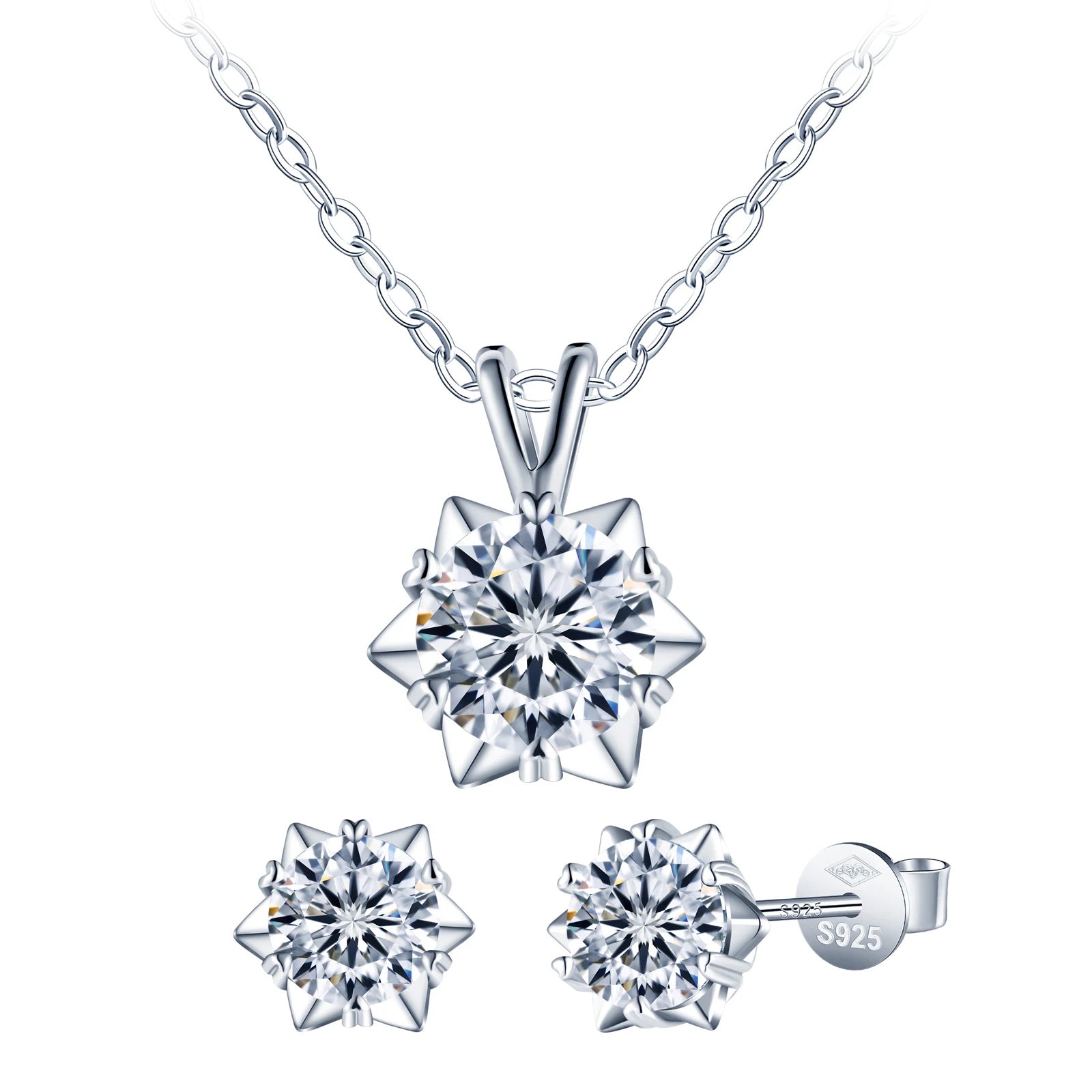 Factory Wholesale 925 Silver Sterling Moissanite Jewelry Set Waterproof Earrings Necklace for Women's Engagement or Party