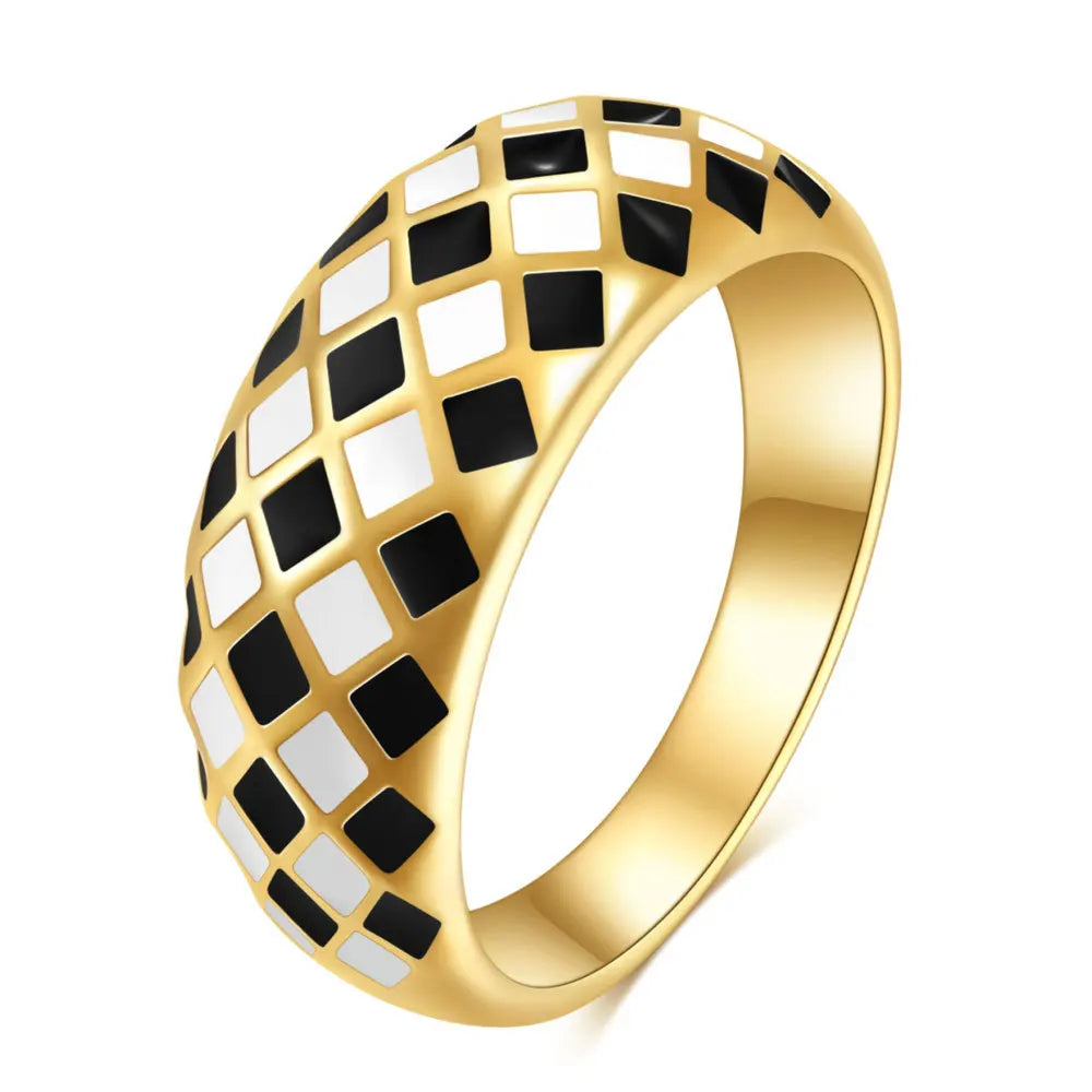 Nabest Waterproof 18K Gold Plated Stainless Steel Grid Charm Hip Hop Chunky Finger Rings for Women and Men