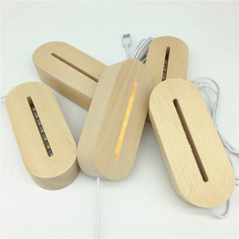 3d Lamp Ellipse Wood Light Base Wooden Led Personalized Bedside Lamp Base Stand Bedroom Gifts Crafts