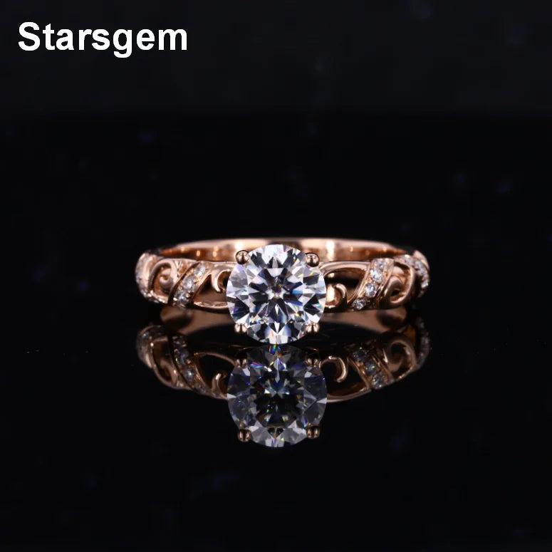 Stargems Pattern Hollow Design Real 9k 10K 14K 18K Yellow White Rose Gold Diamond Ring