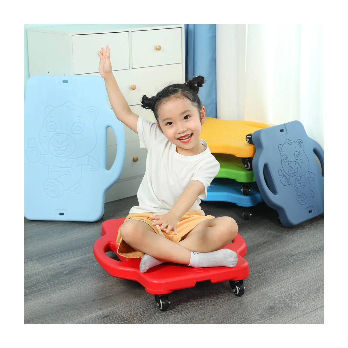 Scooter Board With Handles Plastic Gym Sports Autism Toys for KidsChildren Balance Skate Board Plastic Four-Wheeled Scooter