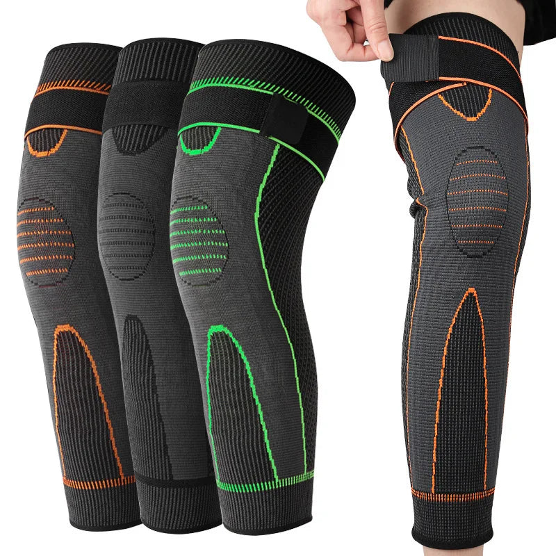Nylon Elastic Knee Support Bandage Length Leg Sleeves Knee Brace for Men and Women for Basketball Arthritis Cycling