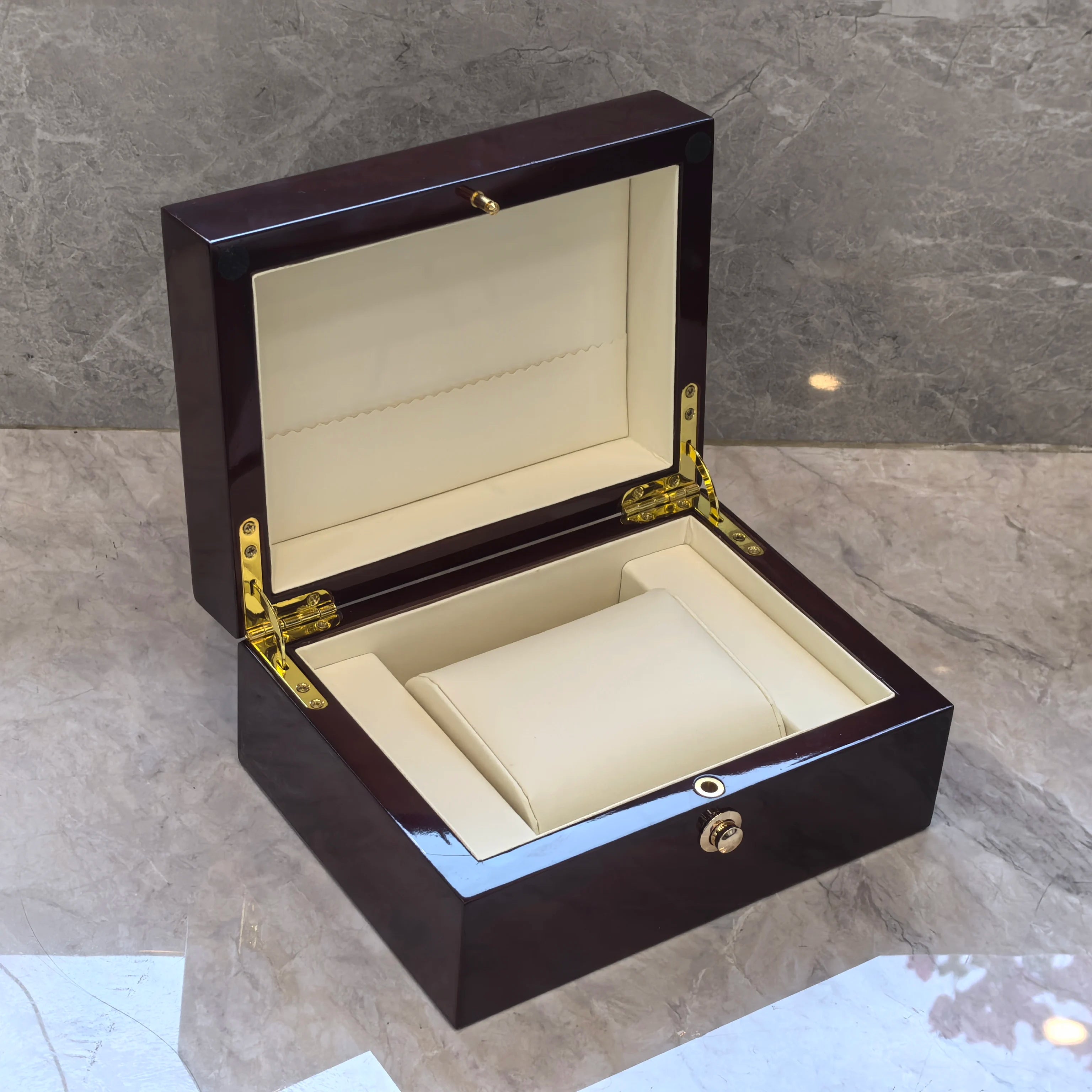 Luxury Custom Wooden Watch Box Case Single Slot Brown Watch Box With Lock