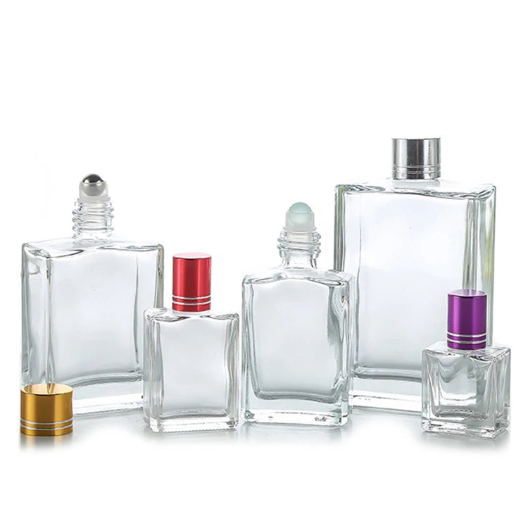 Screen Printing Personal Care Roll on Flat Shoulder Square Glass Bottle Custom Roller Oil 30ml Essential Oil Bottles